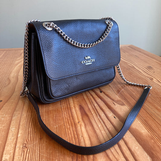 Coach Black Pebbled Leather Klare Double Chain Strap Crossbody 25 Bag - 0311AY