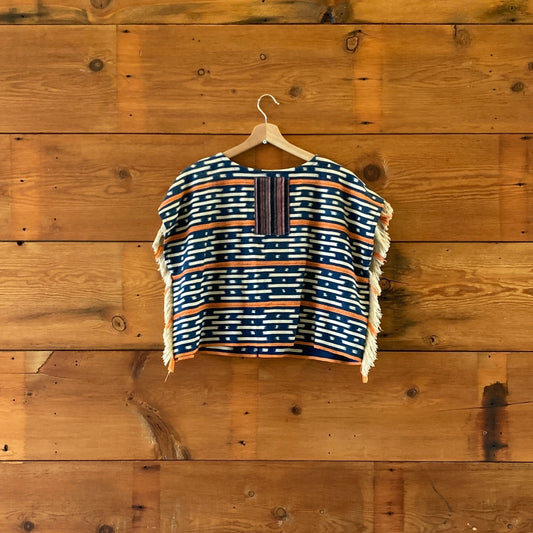 OS - Parker + Simonne Indigo Frayed Edge Boxy Fit Wide Neck Top 0707MU