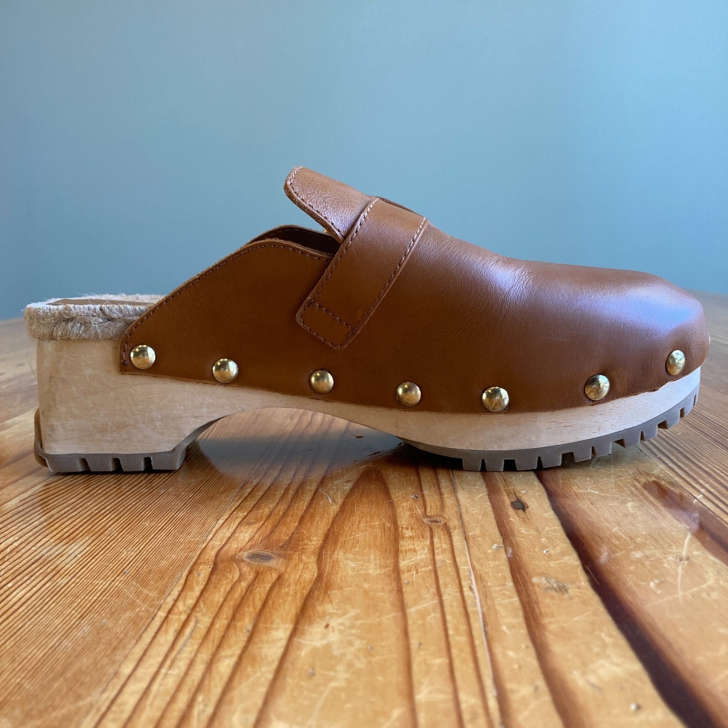 See by Chloe Cognac Brown Leather Studded Viviane Clogs - Size 40 / 9.5 - 0131AG