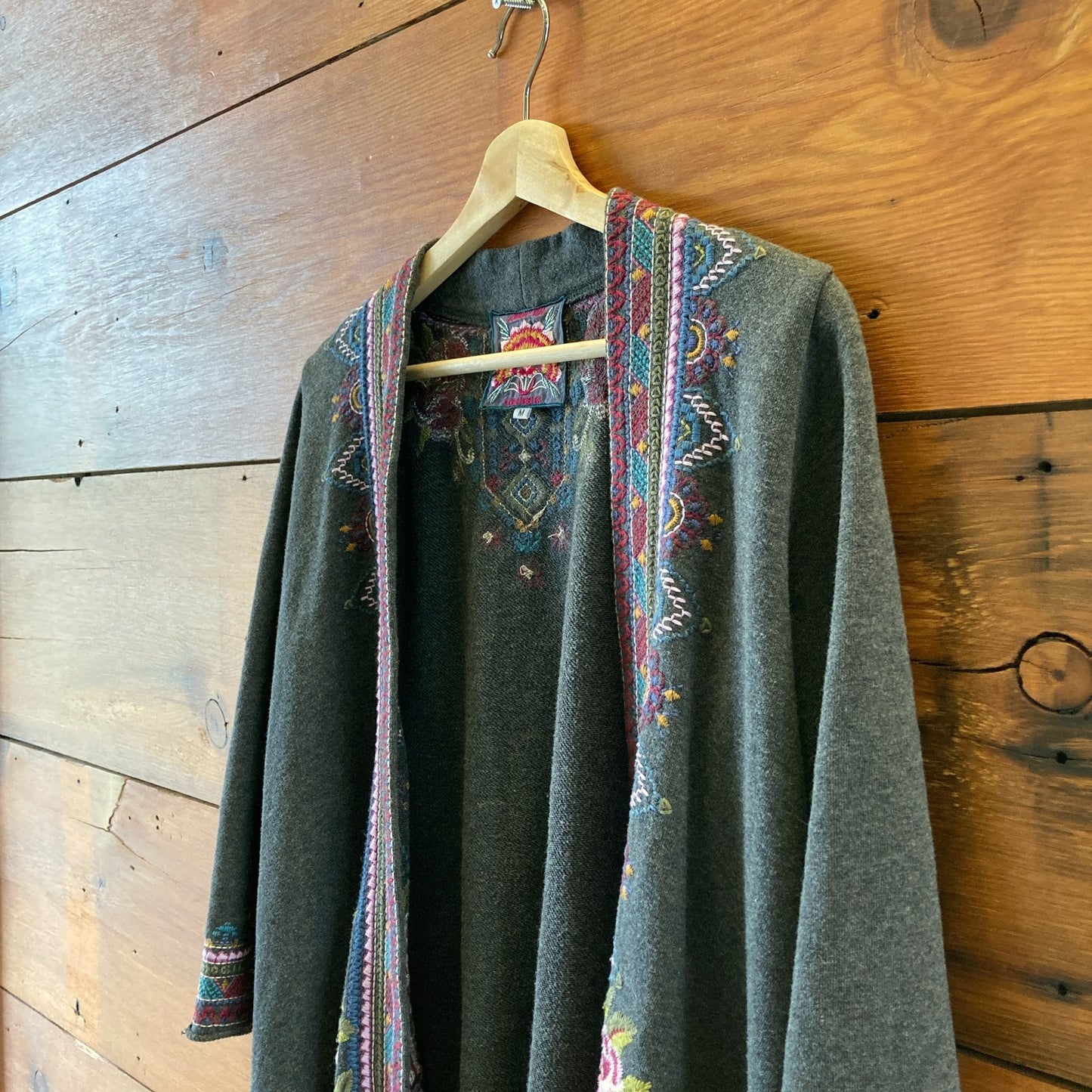 Johnny Was Gray Embroidered Open Front Cardigan Sweatshirt - Size M - 0621AS