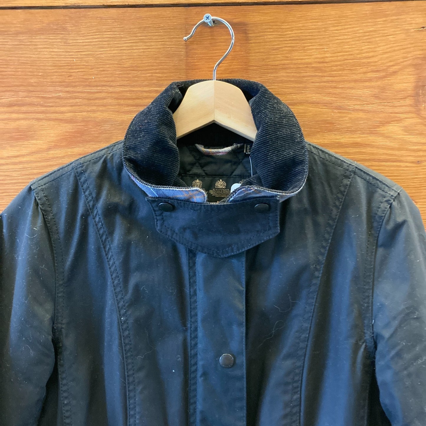 Barbour Black Waxed Cotton Insulated Hooded Women's Jacket - Size 8 - 0920PW
