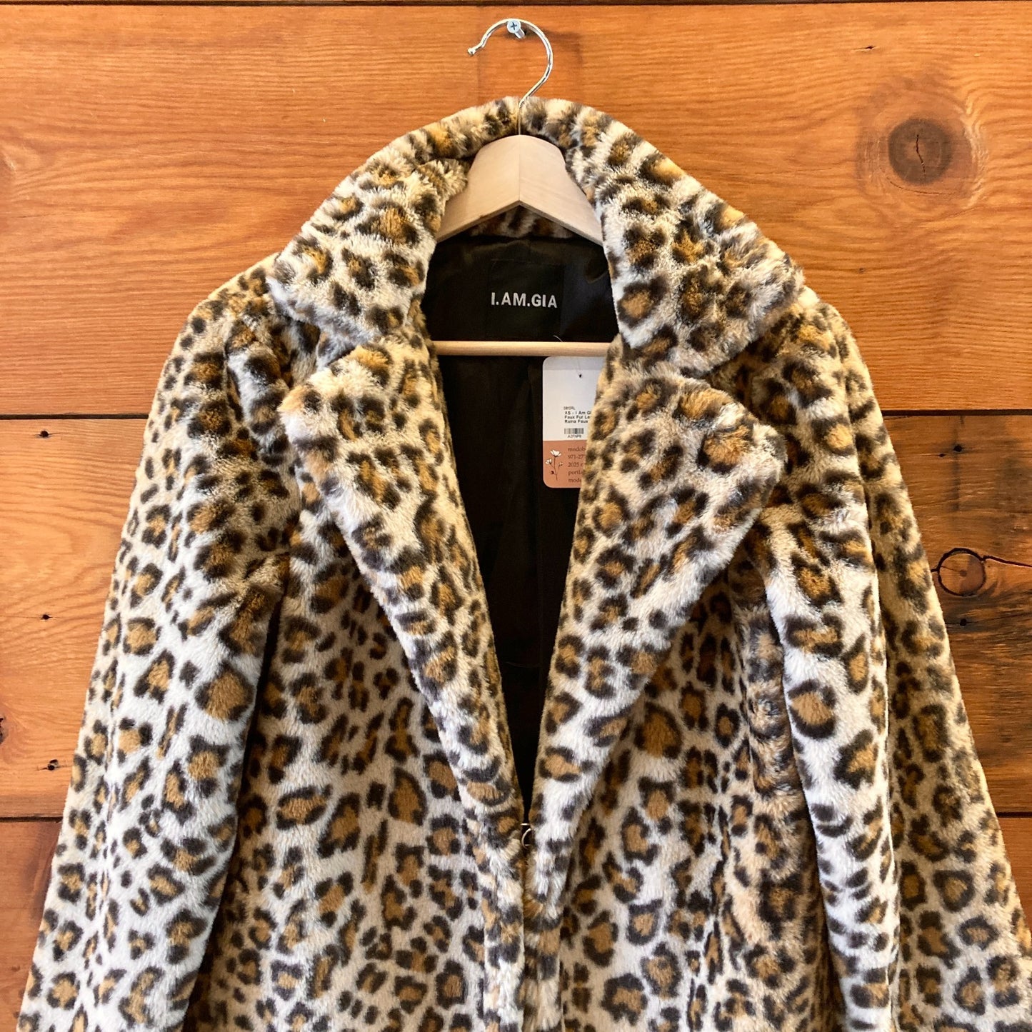 XS - I Am Gia Brown Faux Fur Leopard Print Raina Faux Fur Coat Jacket 0810RL