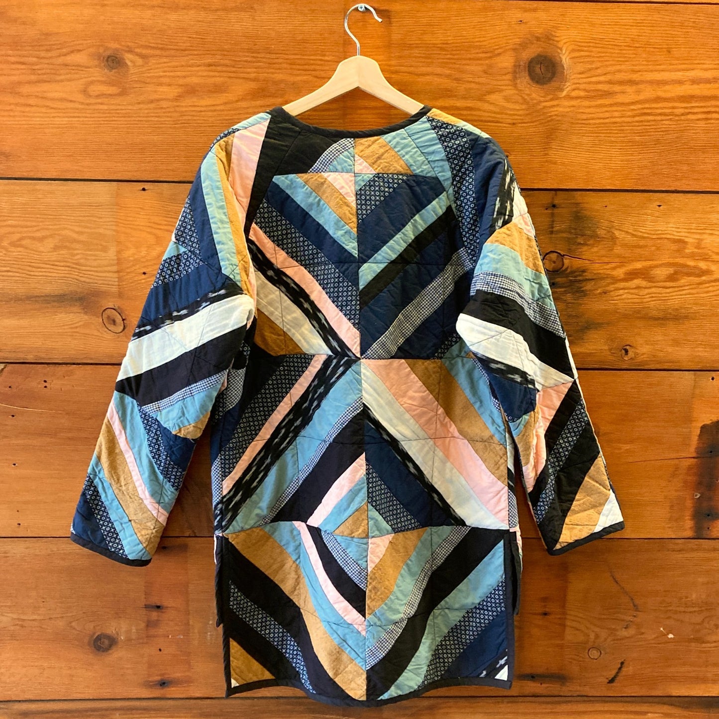 S - Haptic Lab Multi Fabric Chevron Patterned Quilted Jacket Coat 0627LH