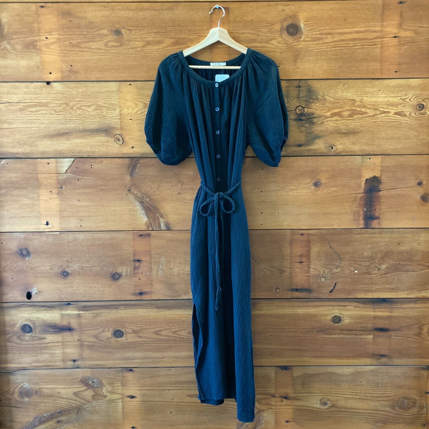 Marine Layer Black Gauze Short Sleeve Button Front Maxi Dress - Size L - 1228KM