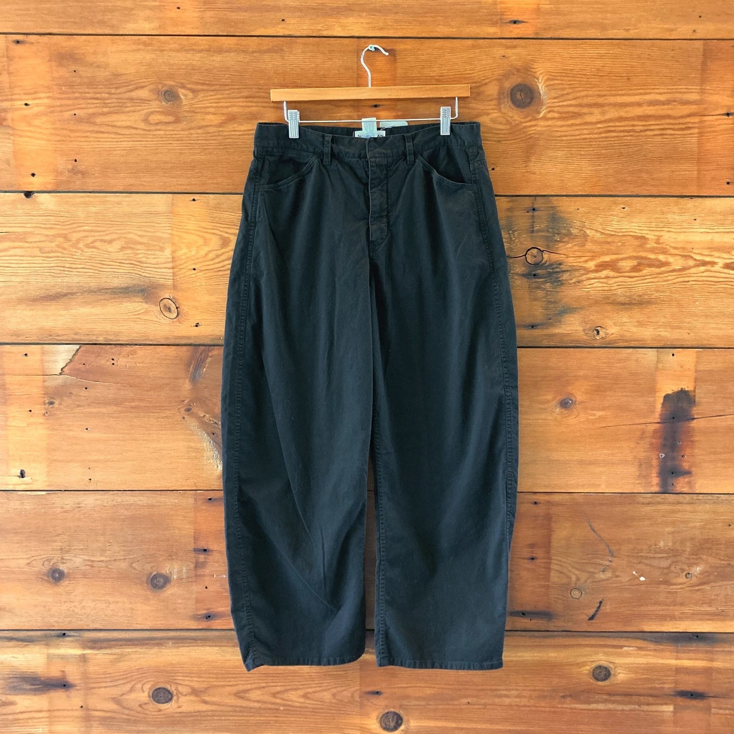 Nili Lotan Black Cotton High Waisted Wide Barrel Leg Jeans - Size 8 - 4427SC