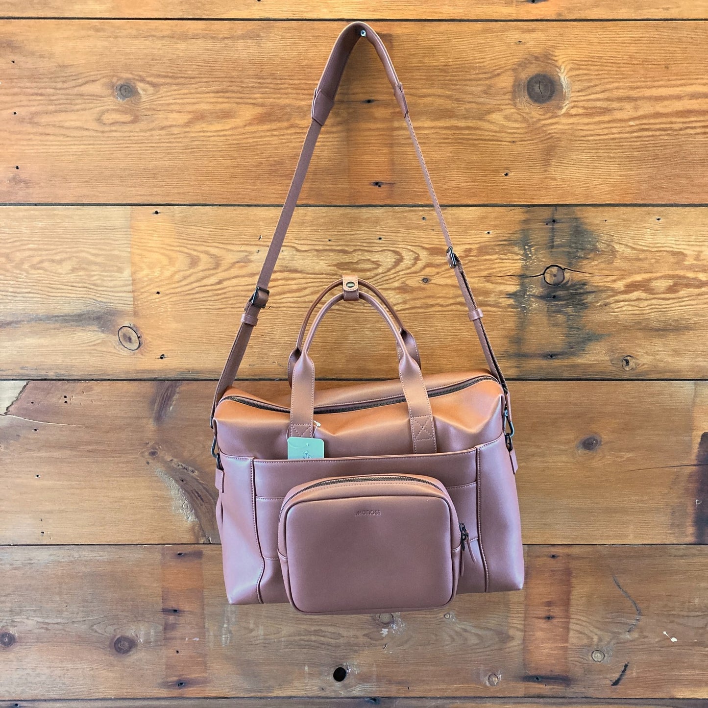 Monos $260 Brown Vegan Leather Metro Duffle Travel Gym Bag - NEW - 1122KP