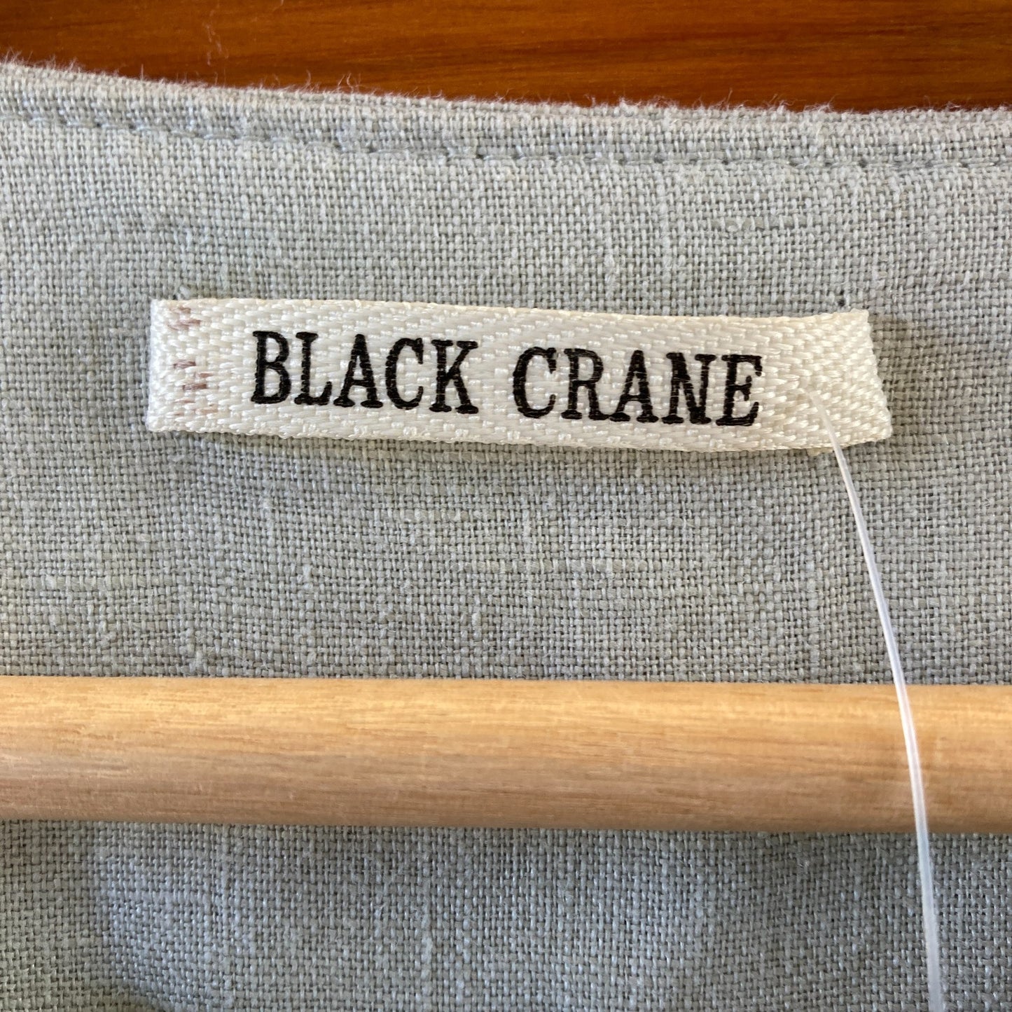 M - Black Crane Gray 100% Linen Short Sleeve Artsy Lagenlook Dress 0416JW