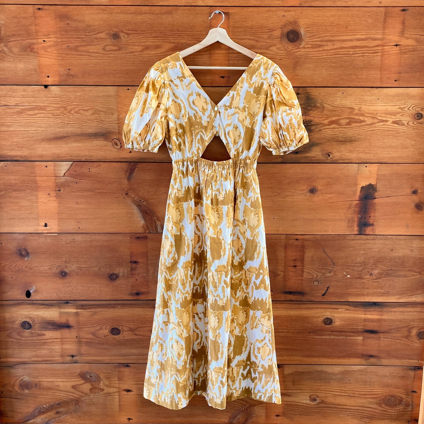 M - Cleobella $258 Yellow Watercolor Ikat Sadie Maxi Length Dress NEW 0924CA