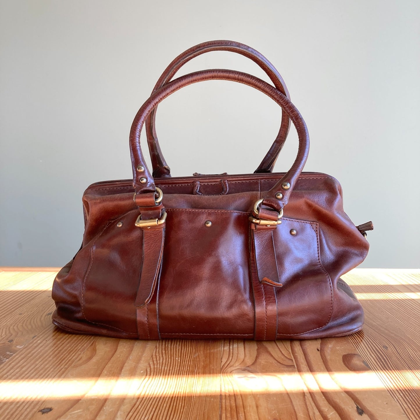 Holding Horses Anthropologie Brown Leather Satchel Weekender Handbag Bag 0117AB