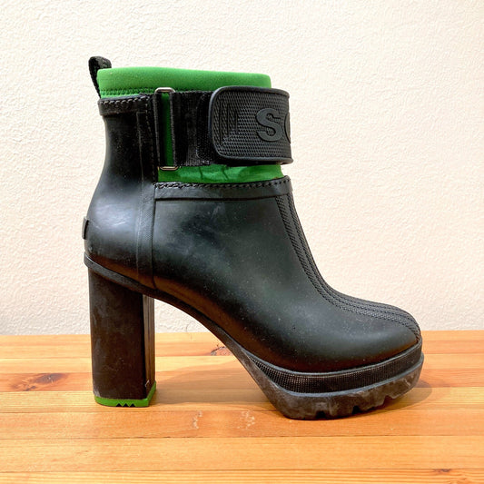 Sorel Black Medina Iii Ankle Rain Rubber Platform Heel Boots - Size 7 - 0308IN