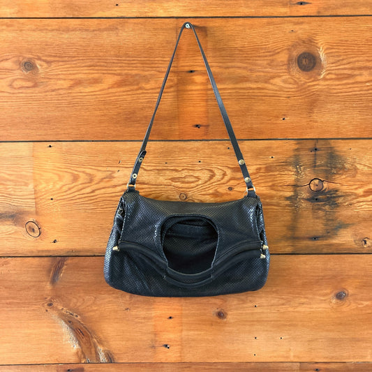 JAS M.B. London Black Perforated Leather Foldover Shoulder Purse - 0904NF