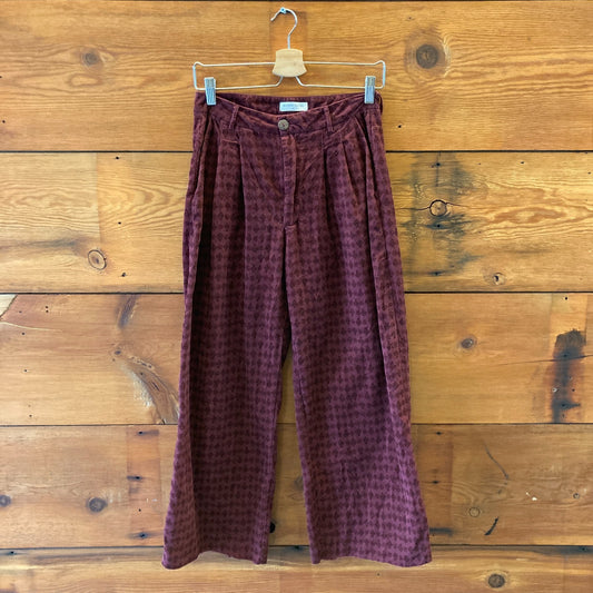 Maison Hotel Burgundy Printed Womens Corduroy Pants - Size XS - 0312IG