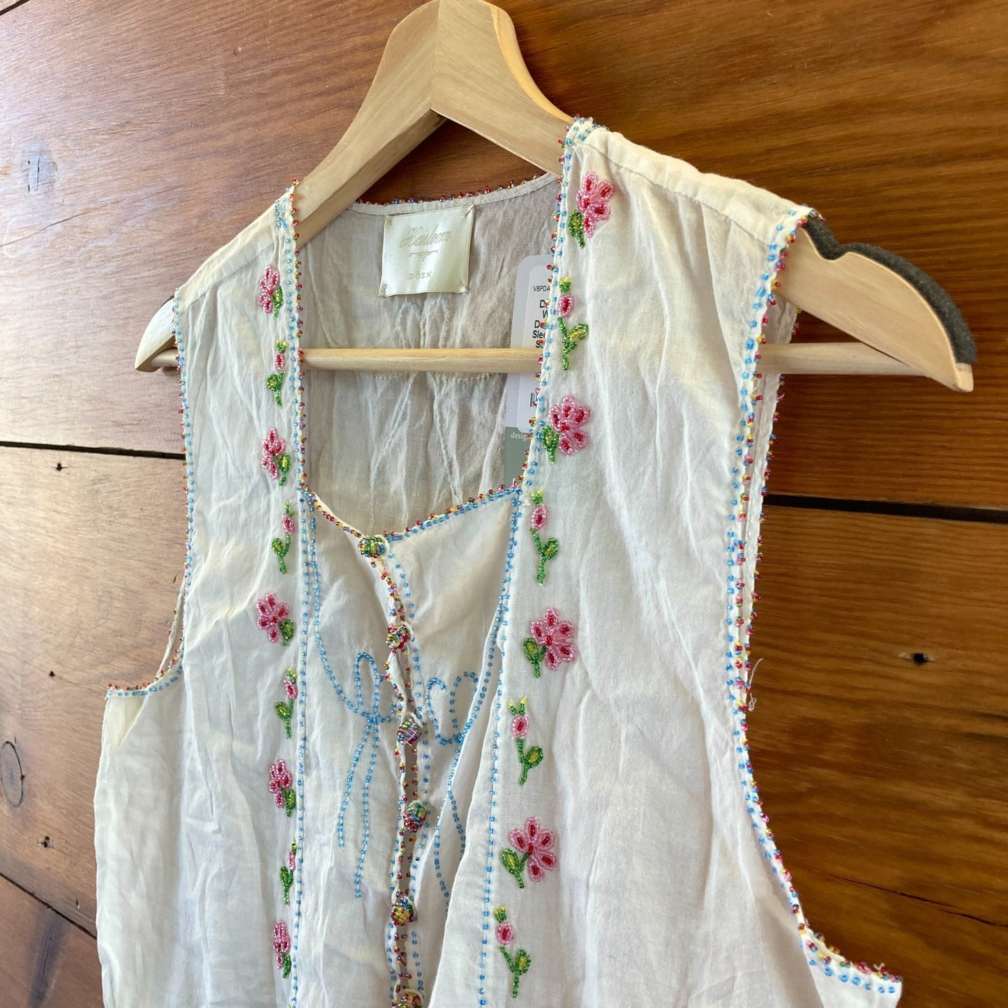 Doen Heirloom White Odelia Delicate Beaded Sleeveless Top  - Size M - 1011SC