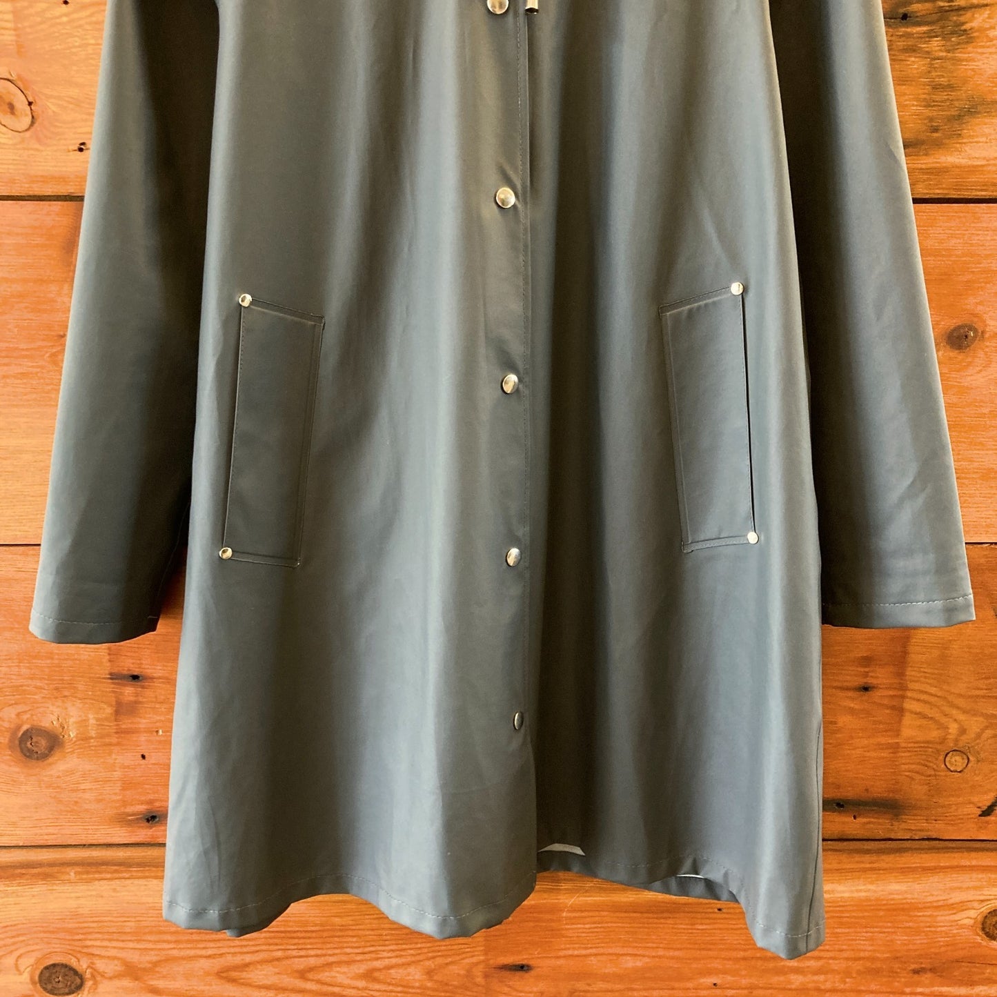 Stutterheim Gray Hooded Snap Front Rubber Rain Coat Jacket - Size L - 0815CJ