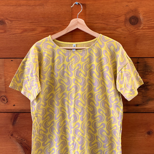 Ilana Kohn Yellow & Tan Swirl Print Short Sleeve Dress - Size XS - 0419JP