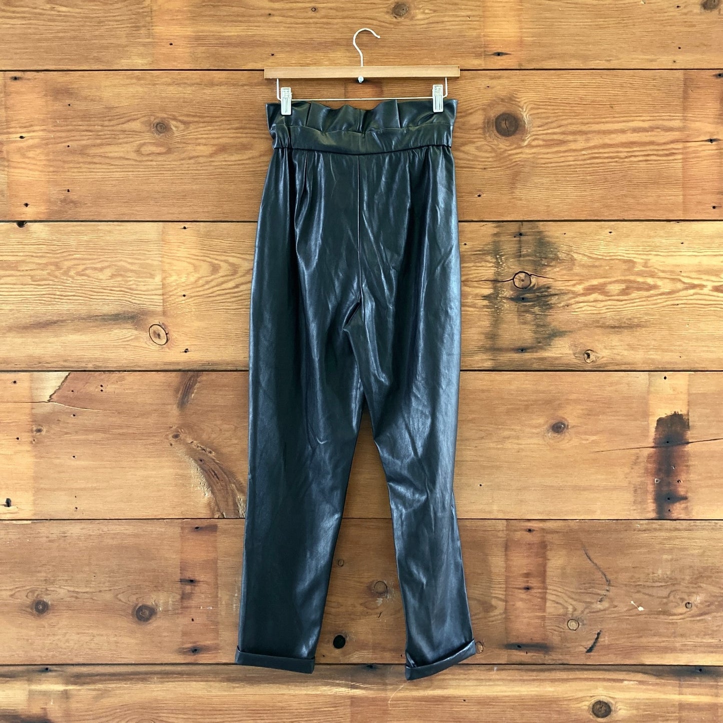 S - ONA by Yoon Chung Black Vegan Leather Tie Waist Tapered Pants 0705PE