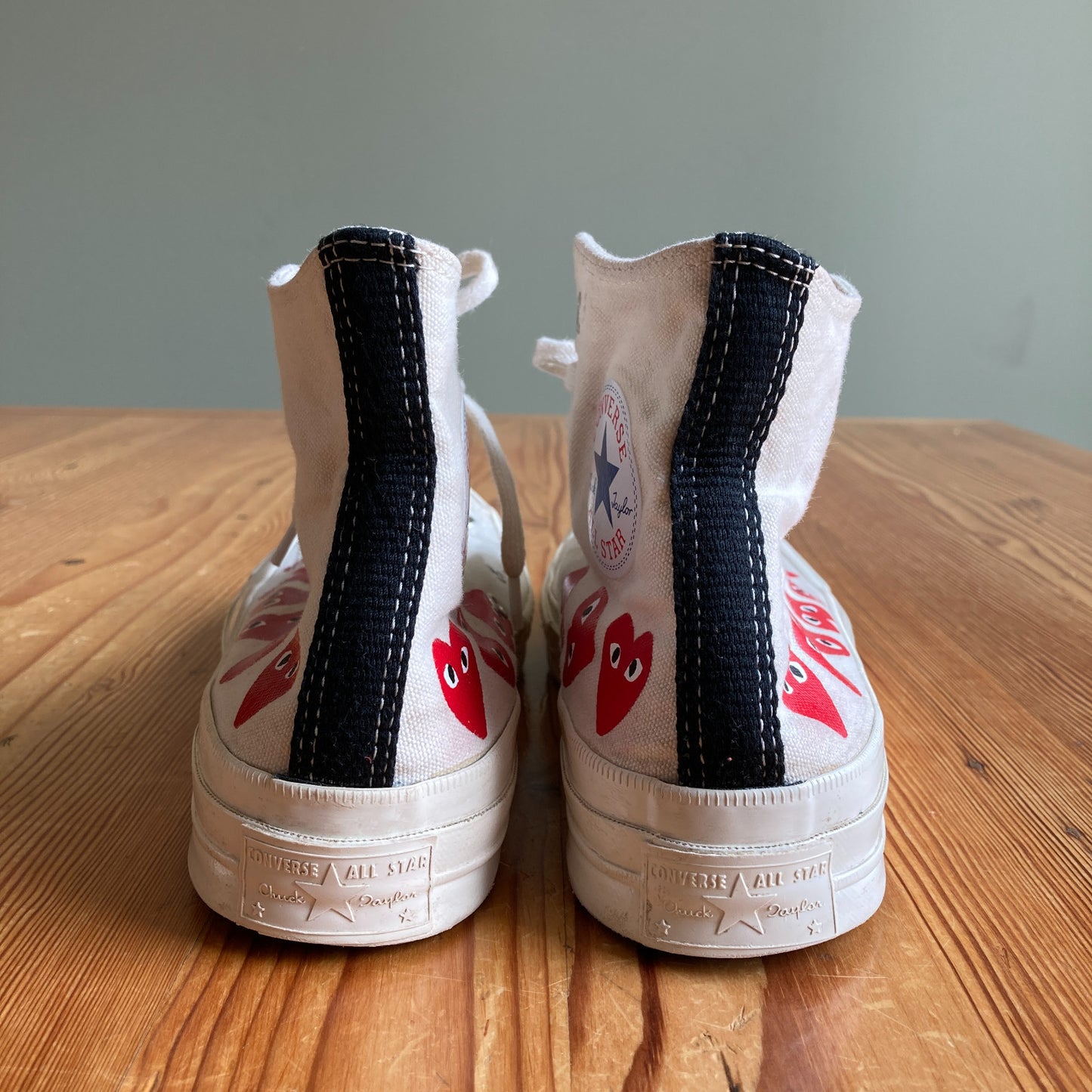Converse X Play Comme Des Garcons White High Multi Heart Shoes - Size 9 - 0709EH