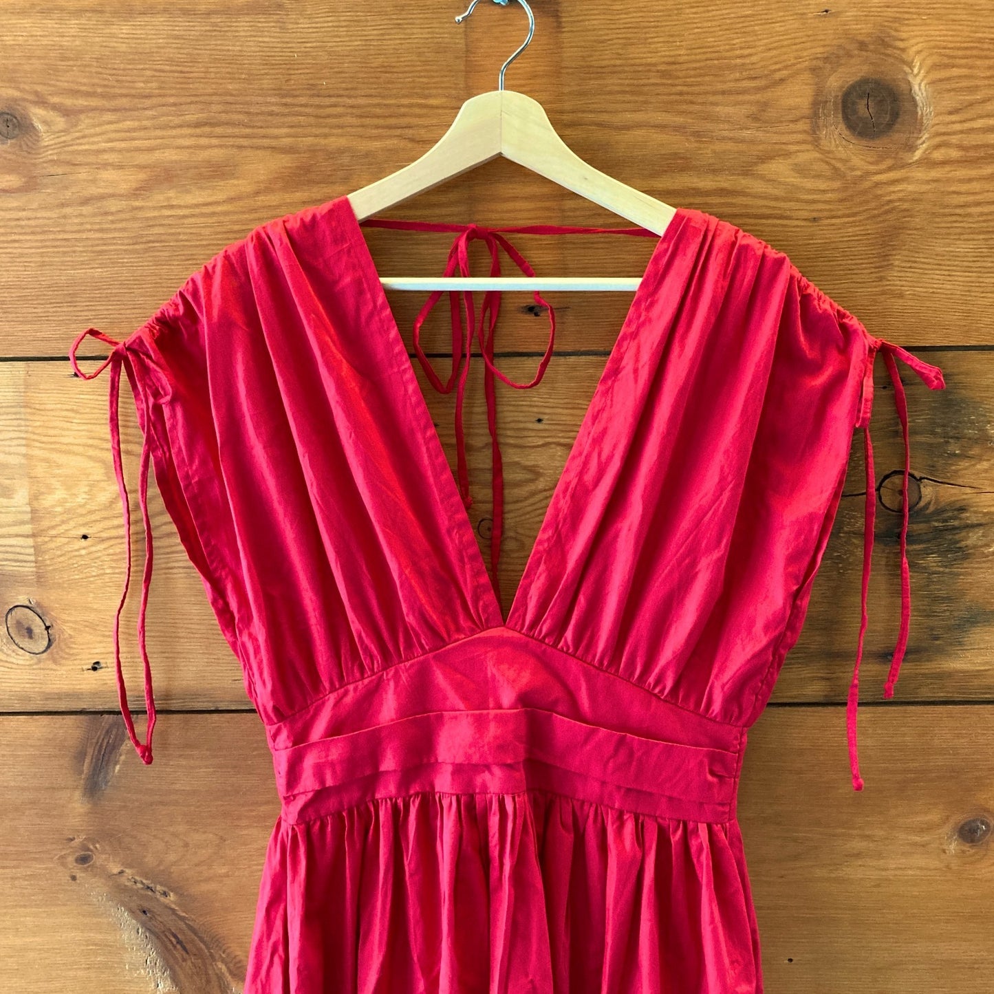 ELF Red Rafina Goddess Ruched Tie Shoulder Maxi Dress - Size S - 0618SK