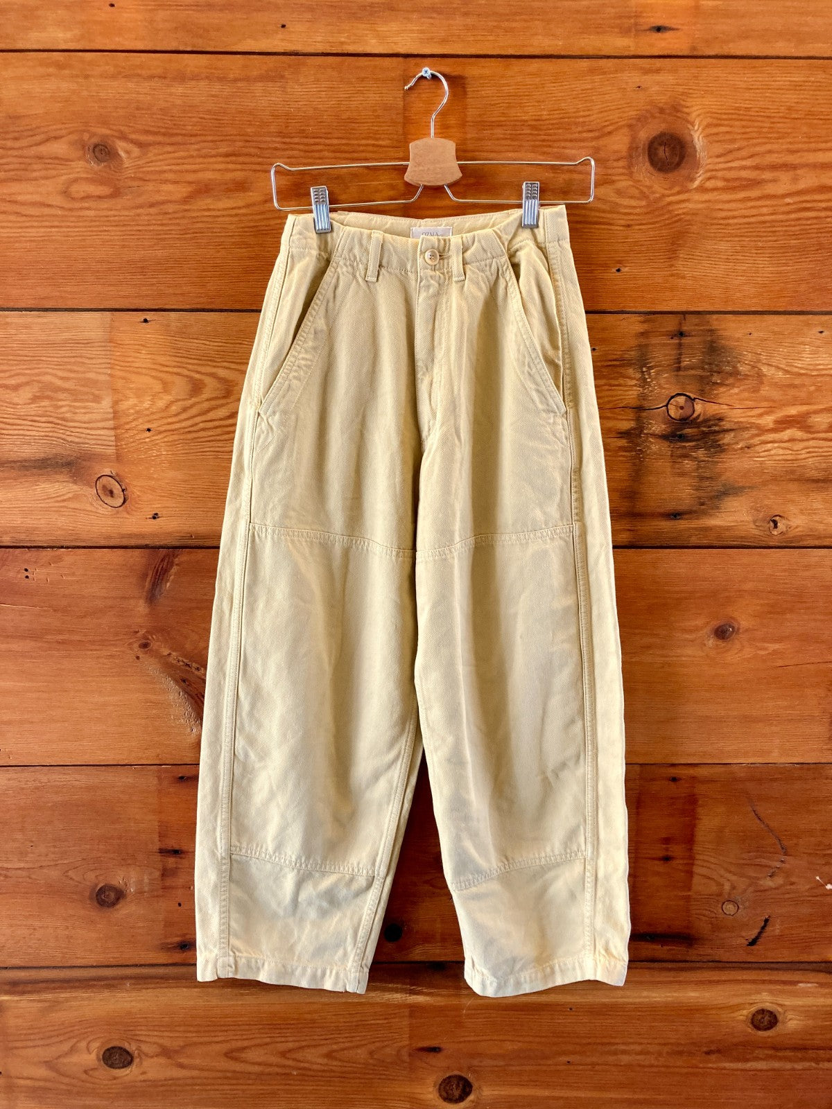 Ozma Pale Yellow Womens Wide Barrel Leg Yellow Pants - Size XS - 0312IG