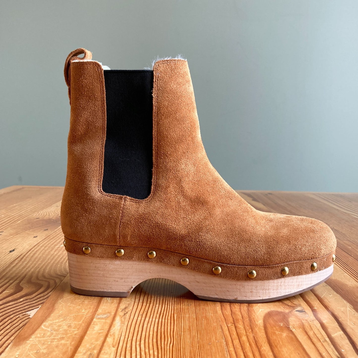 9 - J Crew Faux-fur Lined Clog Suede Pull-On Studded Womens Boots 0107KA