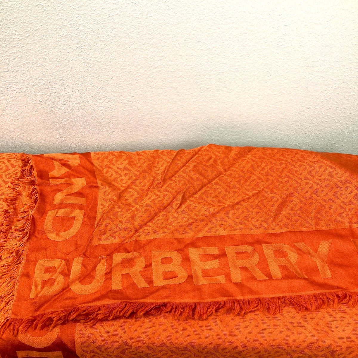 Burberry Orange Monogram Jacquard Fringe Silk /Wool Blend Shawl Scarf - 0703SC