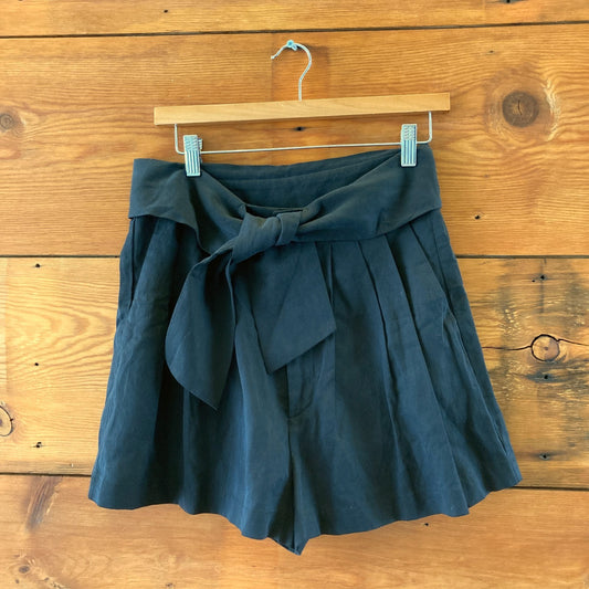 Ulla Johnson Black Linen Blend Tie Waist Martim Pleated Shorts - Size 8 - 1103ES