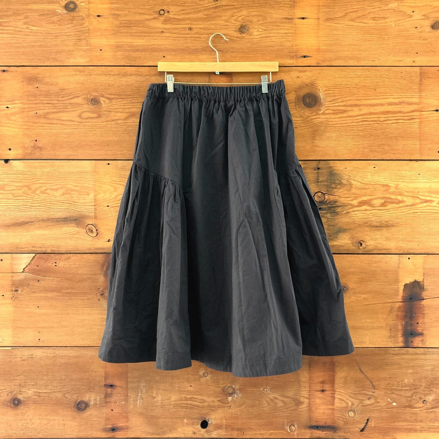 M - by Anthropologie Black NEW $138 Elastic Waist Midi A-Line Skirt 0416JW