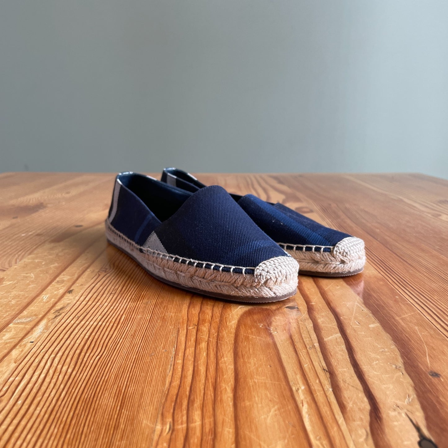 37 / 6.5 - Burberry Navy Hodgeson House Check Canvas Espadrilles Shoes 1203TR