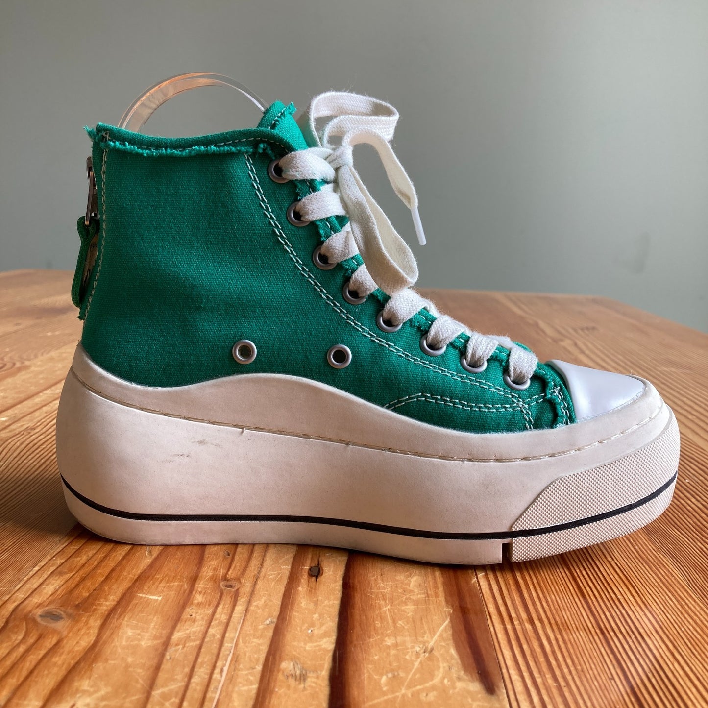R13 $495 Green Chunky High Top Platform Kurt Sneakers Shoes - Size 5 - 0415AB