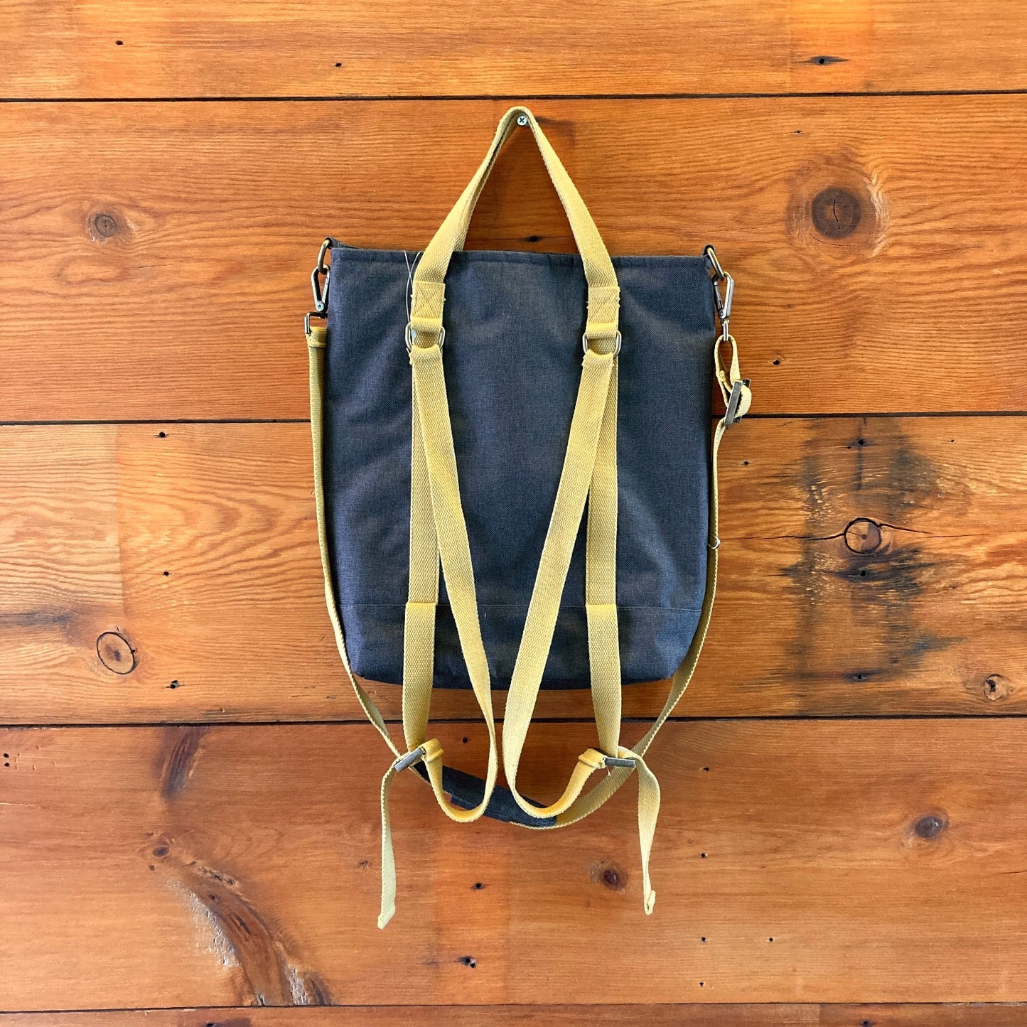 Meridian Lee Gray Canvas w/ Yellow Straps Backpack Tote Bag - 0627LH