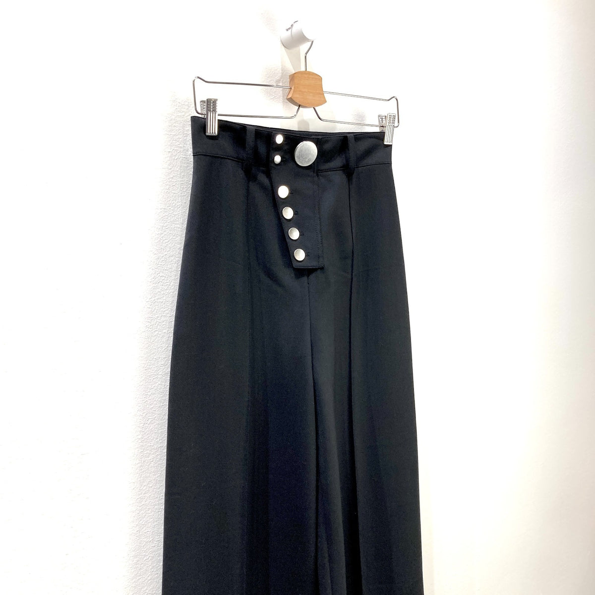 Alexander Wang Black High Waist Silver Button Wide Leg Pants - Size S - 1017SC