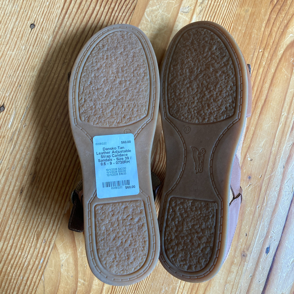 Dansko Tan Leather Adjustable Strap Candace Sandals - Size 39 / 8.5 - 9 - 0730RH