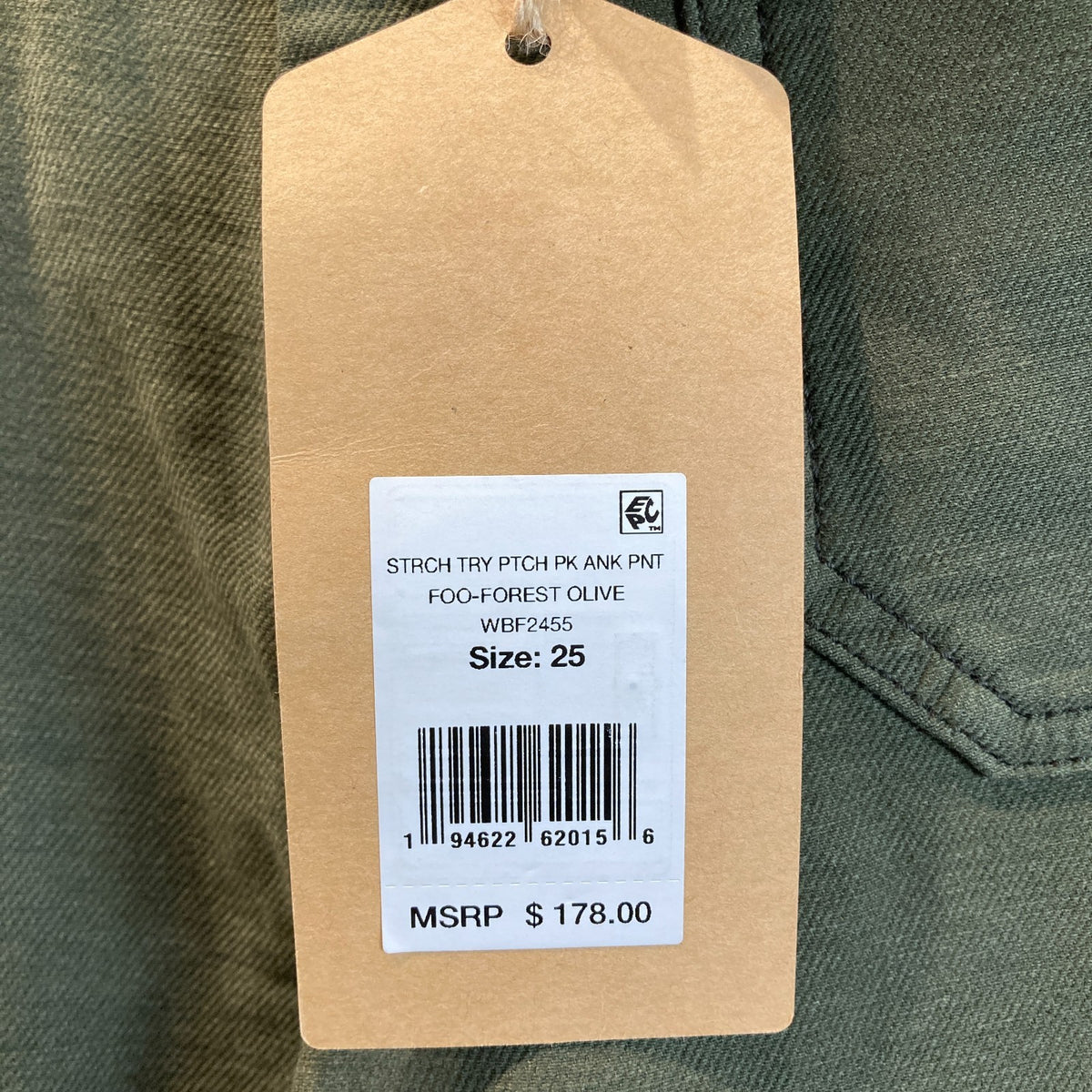 Faherty Green NEW Foo-Forest Olive Green Patch Pocket Pants - Size 25 - 0810RL