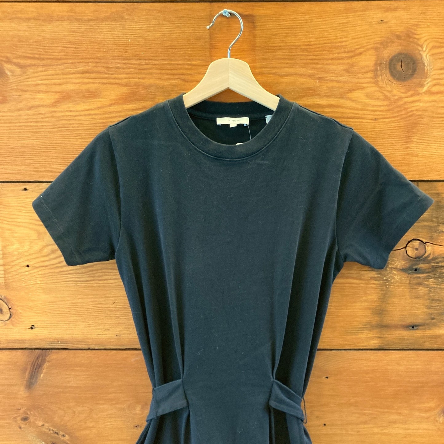 Vince Black Short Sleeve Tie Waist Cotton T-Shirt Mini Dress - Size XS - 1118SM