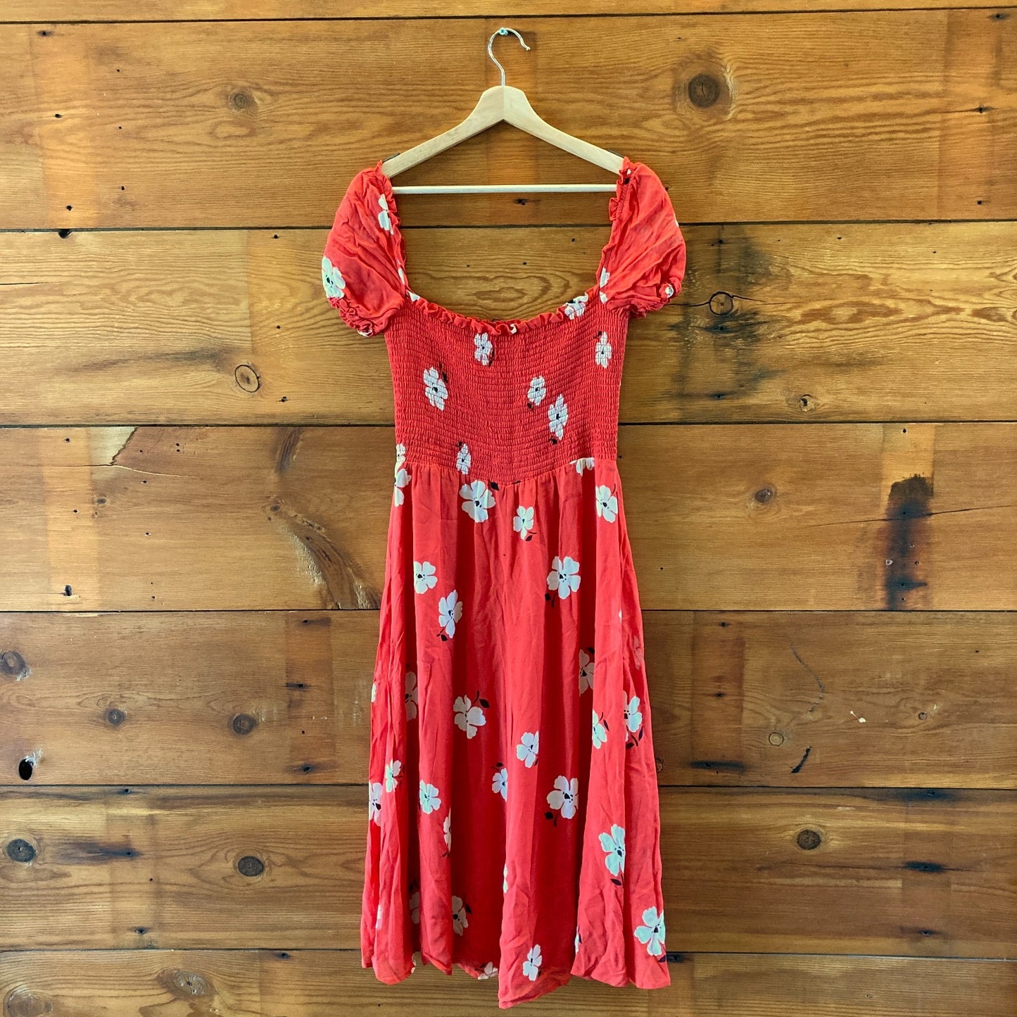 Reformation Red Floral Smocked Bodice Inka Dress - Size M - 0707KC