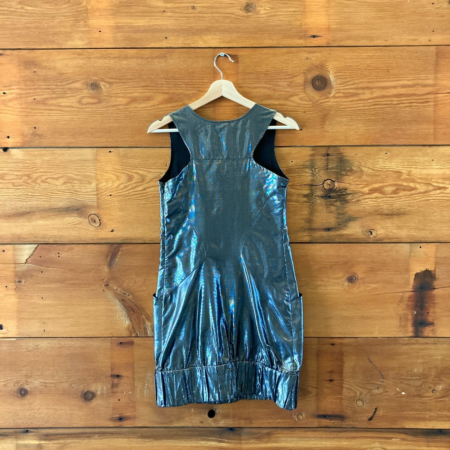 Life with Bird Metallic Pewter Paperbag Sleeveless Dress - Size 4 US - 0613LJ