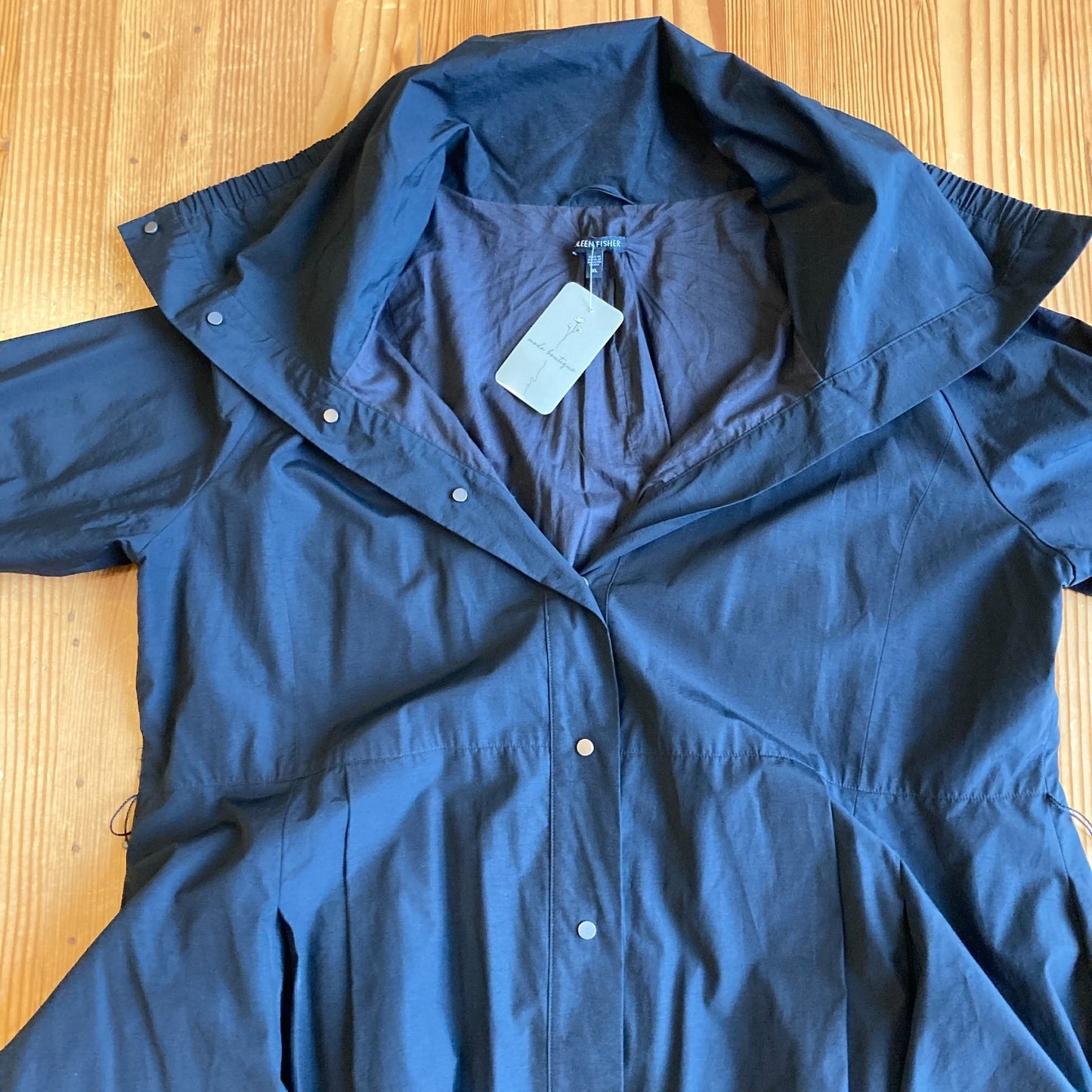 Eileen Fisher Black Snap Front Funnel Neck Lined Jacket - Size XL - 0106KA