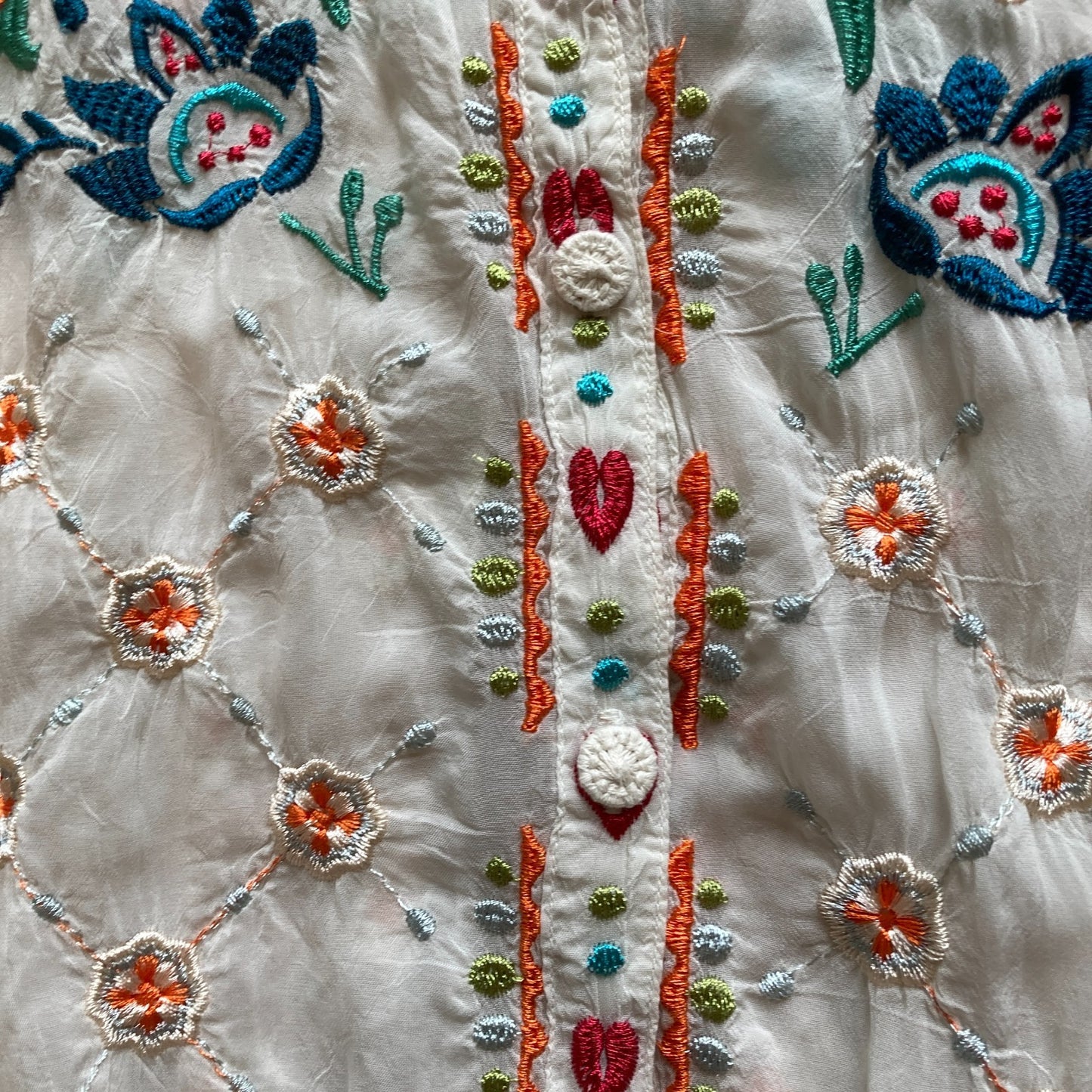 Johnny Was White Embroidered Floral Brady Button Down Boho Top - Size M - 0514CP
