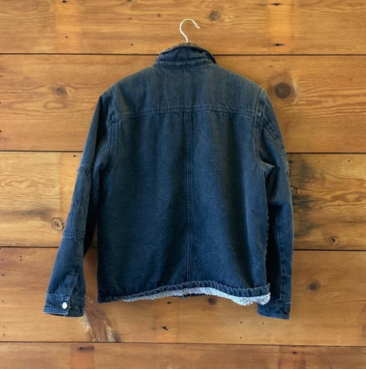 Wrangler Black Wash Denim Sherpa Lined Vintage 90s Jacket - Mens Size S - 0312IG