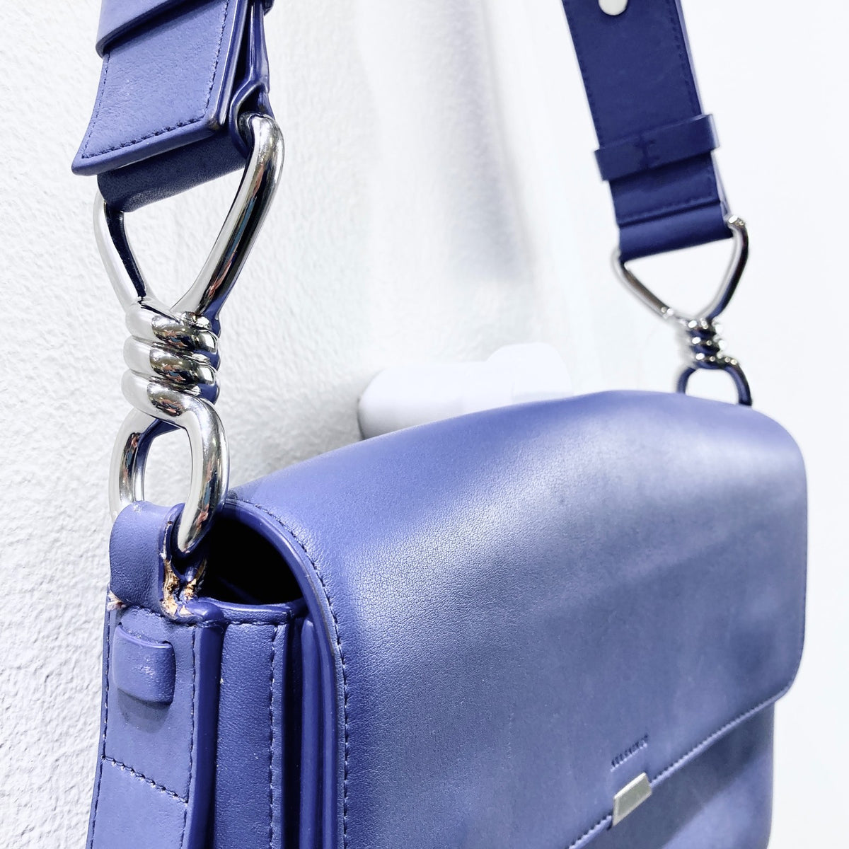 Allsaints Cornflower Blue Leather Captain Flap Crossbody Purse Bag - 0102ST