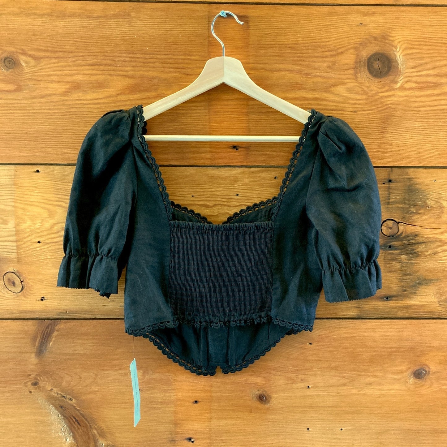 Reformation NEW Black Smocked Simmie Linen Crop Top - Size 8 - 0530EO