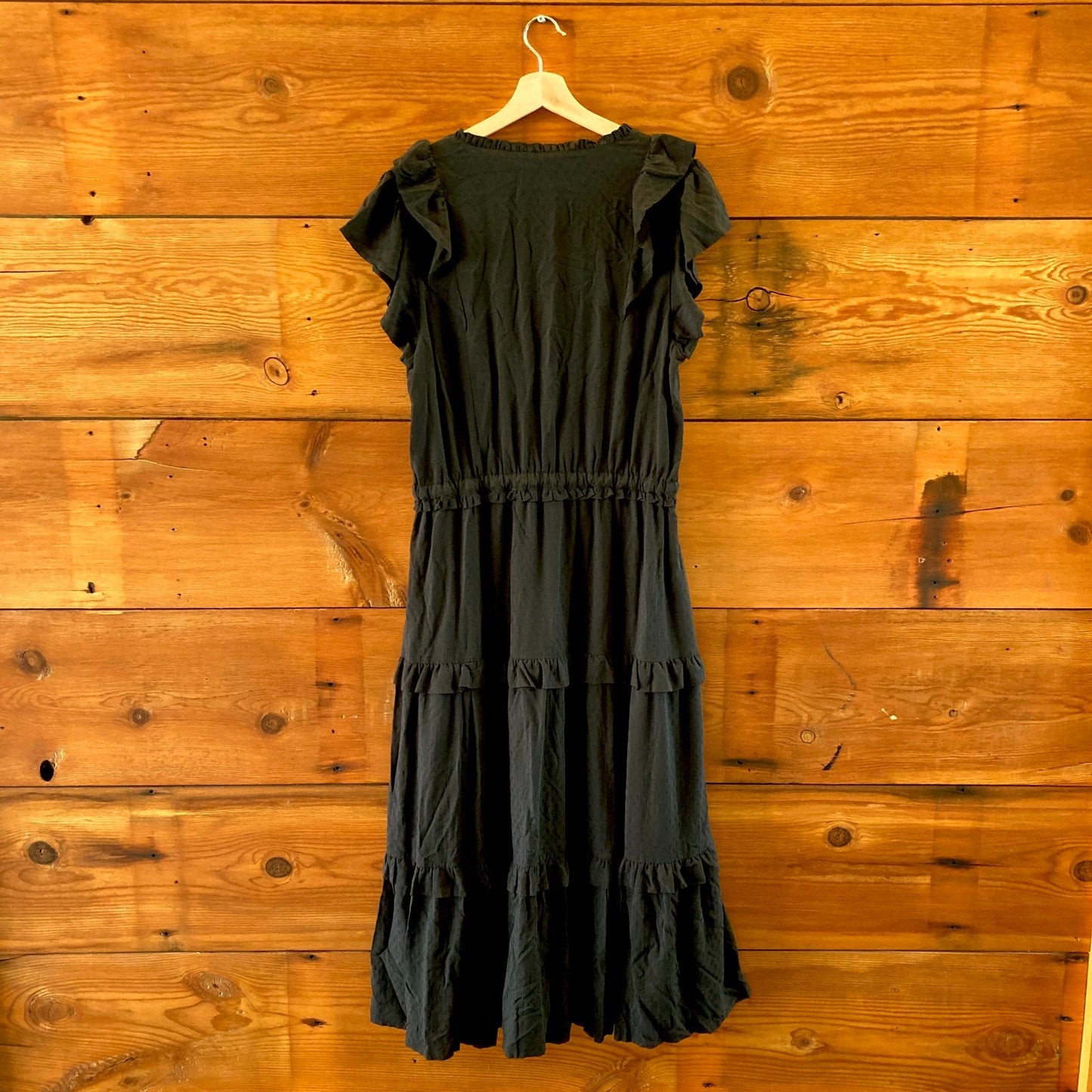 Paige Premium Black Tie Waist Tiered Maxi Length Dress - Size L - 0626RR
