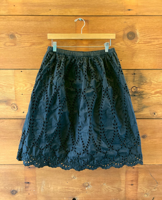 Frank & Eileen Black Eyelet Cotton Gracie Midi Length Skirt - Size S - 0222ME