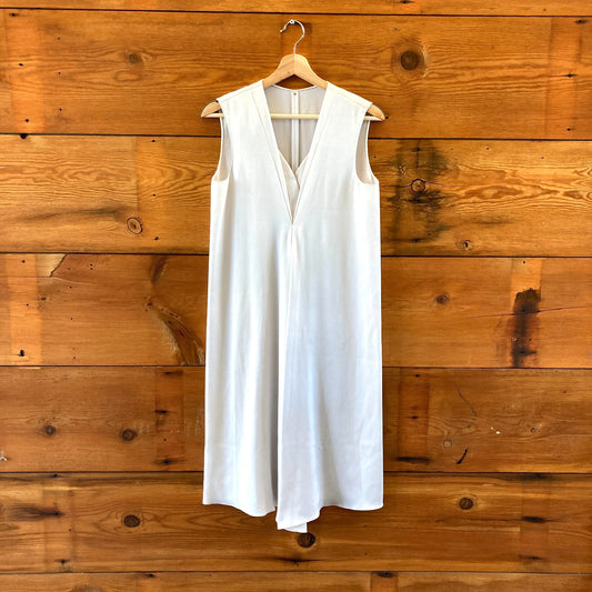Peter Cohen Cream White Sleeveless Satin  V-Neck Midi Dress - 0508GA