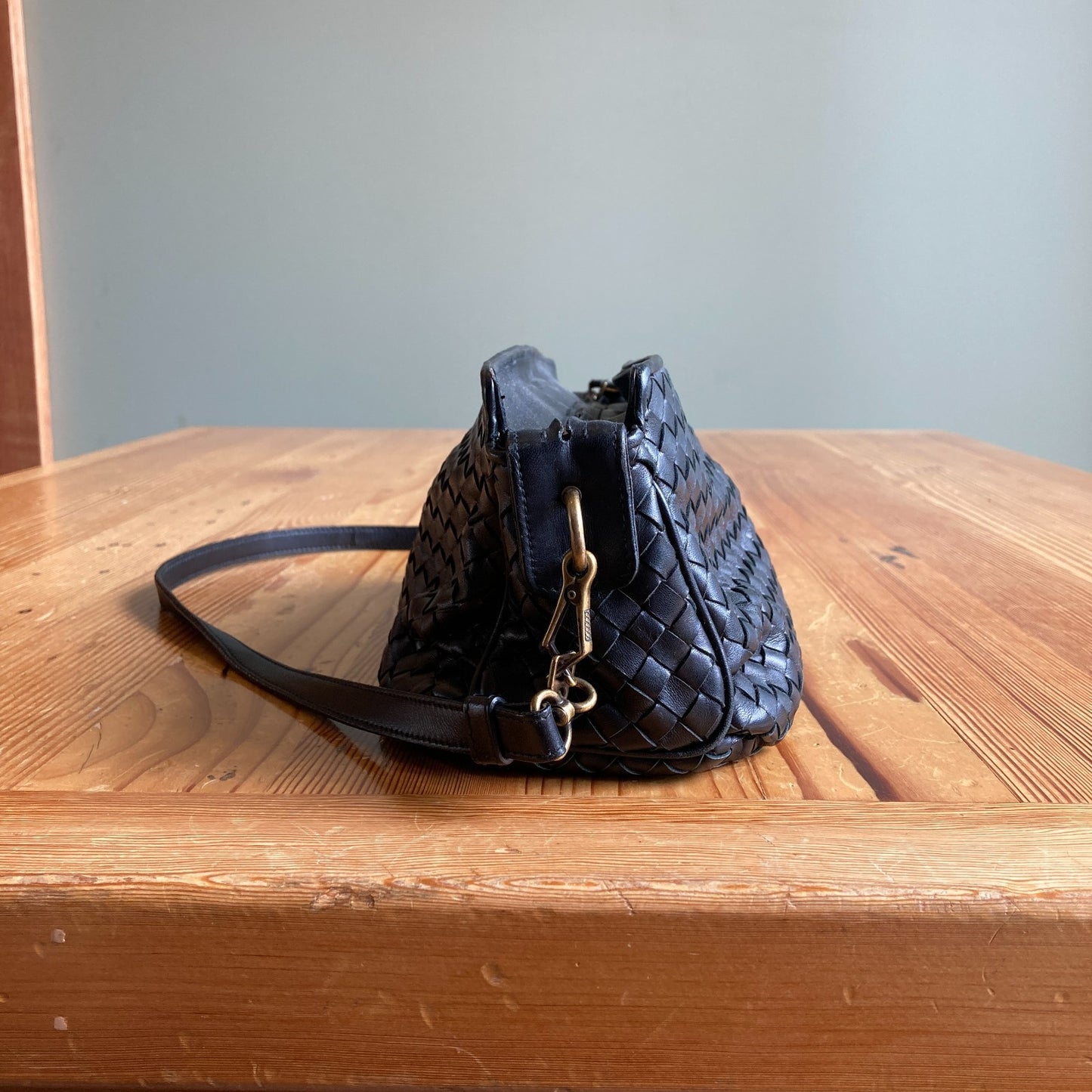 Bottega Veneta Black Intrecciato Woven Leather Shoulder Purse Bag - 0209SB