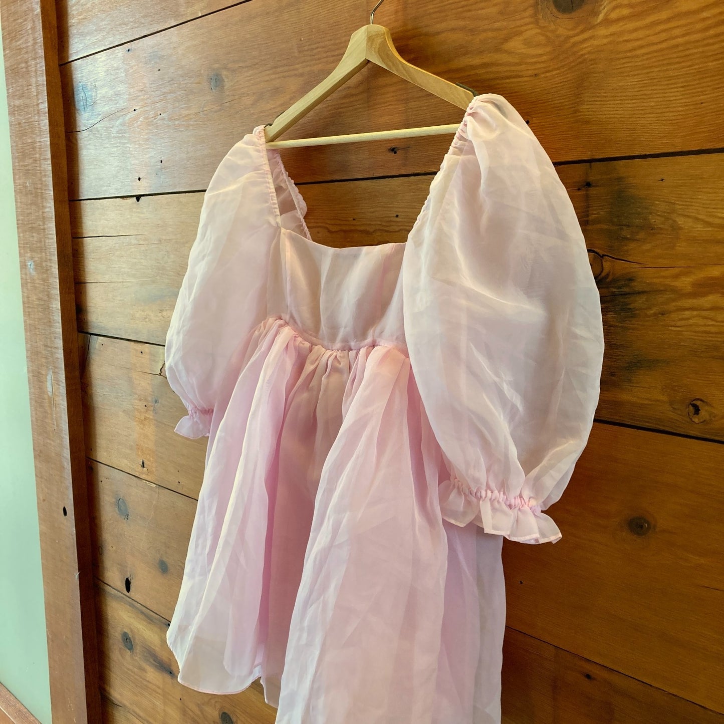 Selkie Light Pink Organza Sheer Pink Voluminous Dress - Size S - 0419JP