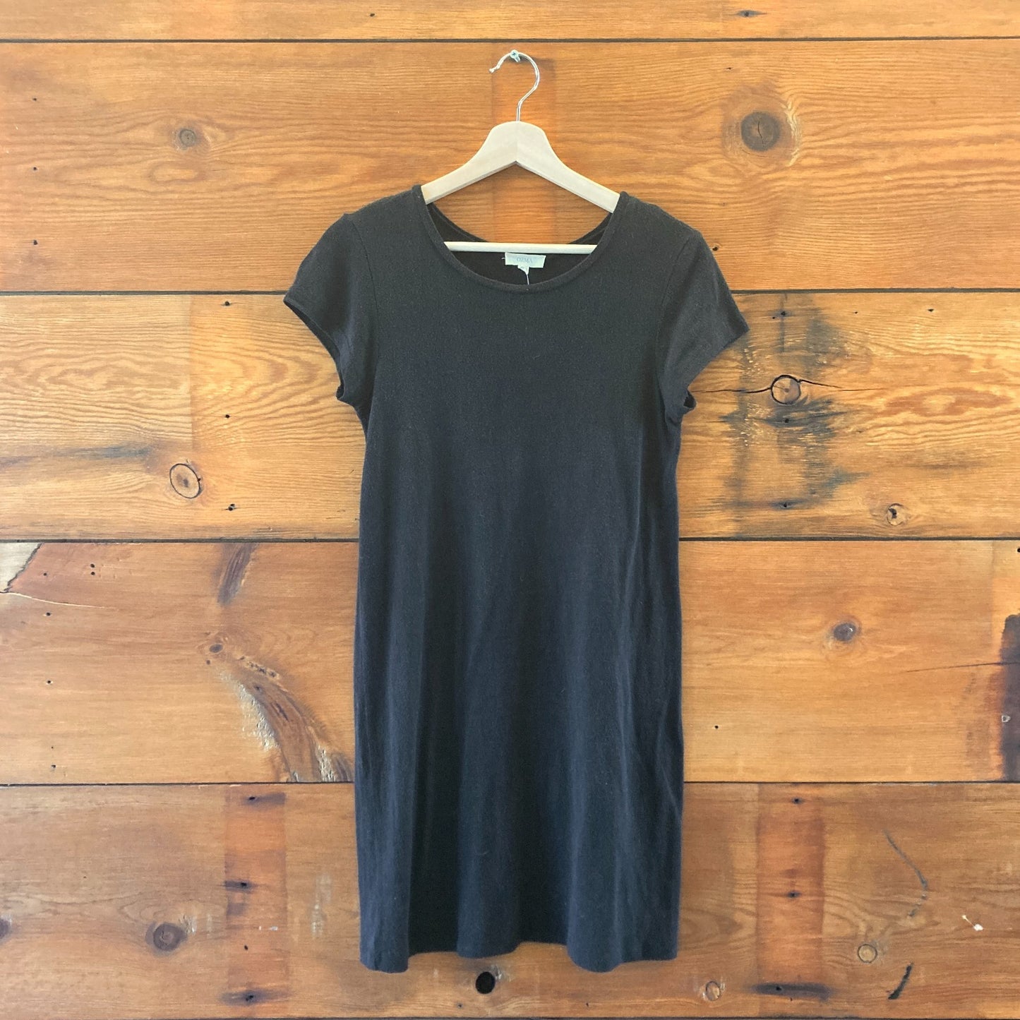 Ozma Black Raw Silk Cap Sleeve Pullover Wide Neck Dress - Size M - 0706MG