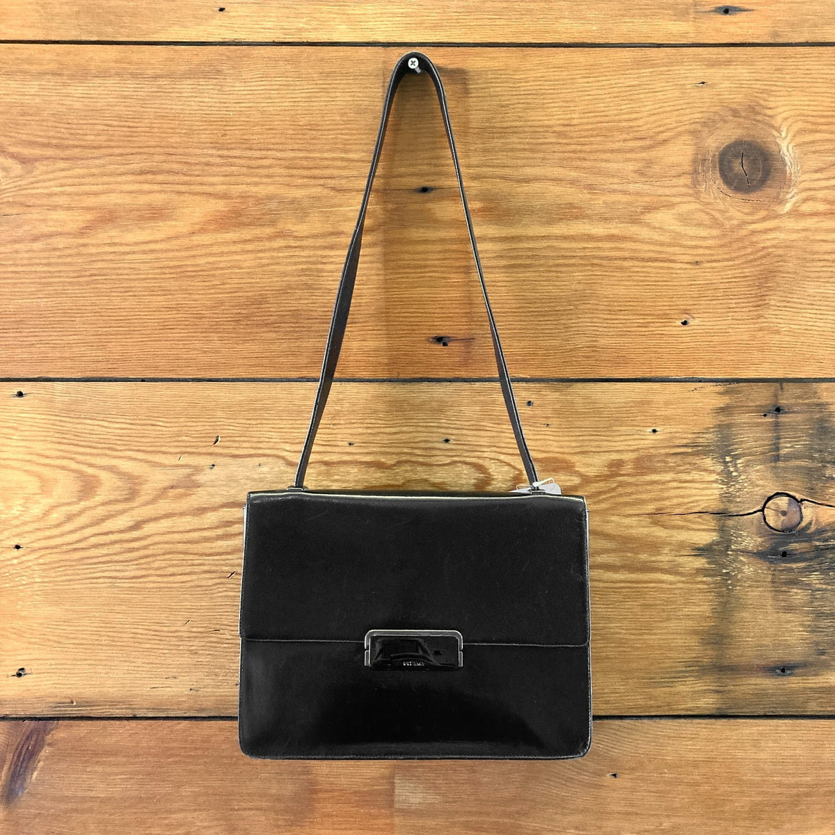 Prada Black Vintage 90s Vitello Leather Buckle Flap Shoulder Bag Purse - 0903KA