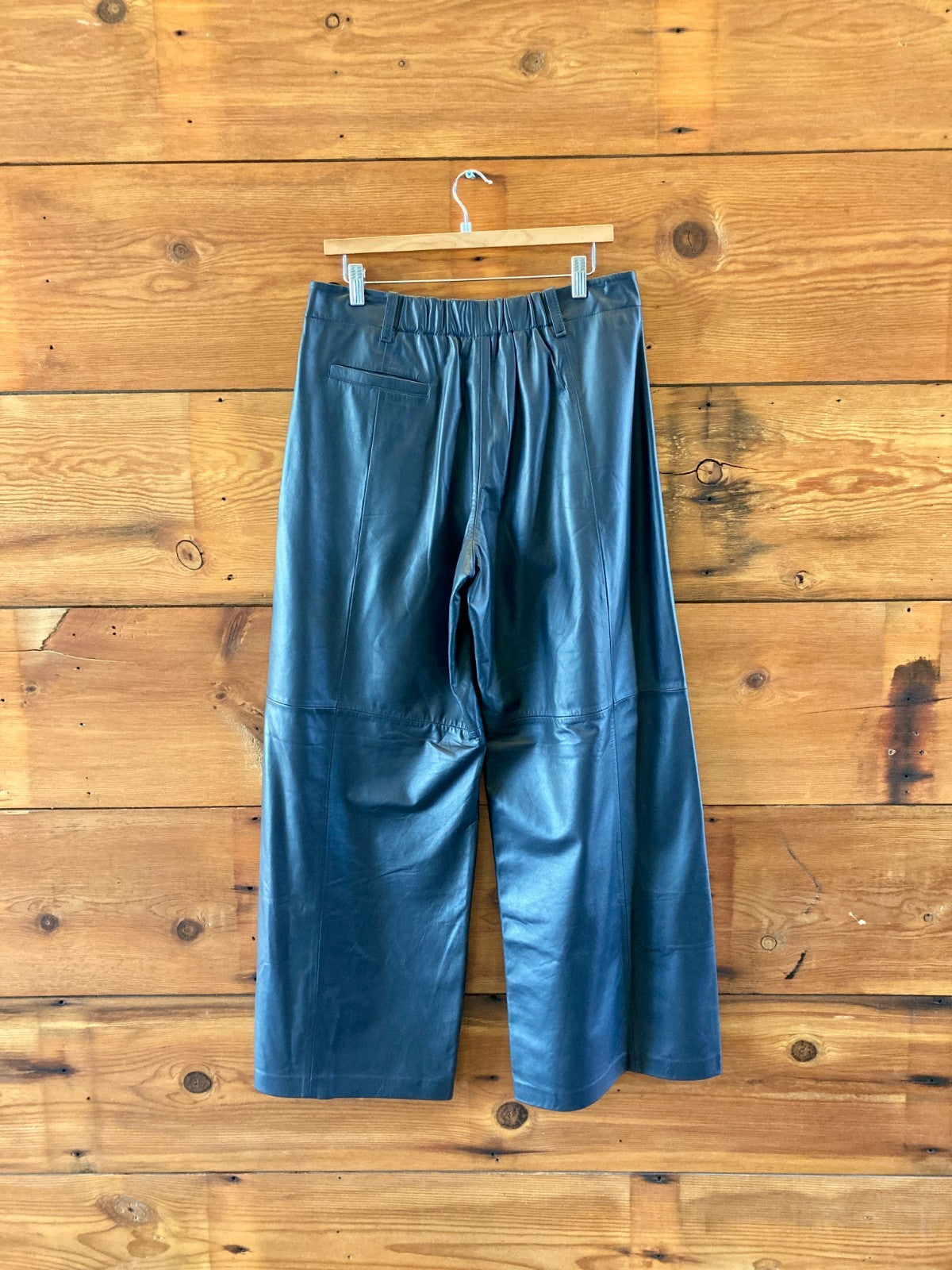 Tela $695 Midnight Blue Lamb Leather Vanda Wide Leg Pants - Size L - NEW 4427SC