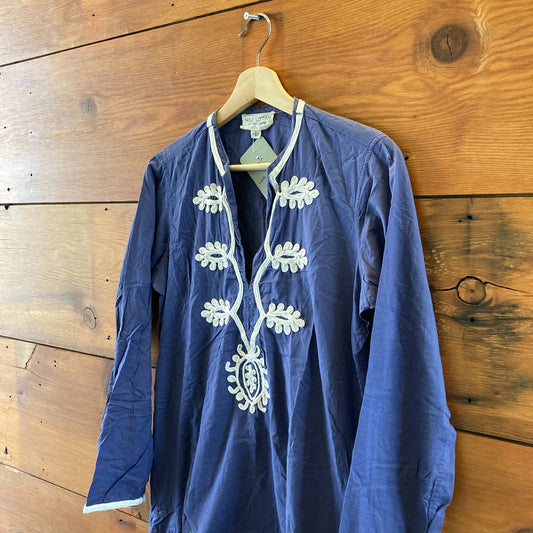 Nili Lotan Blue Embroidered Long Sleeve Cotton Tunic Dress - Size S - 0712JW